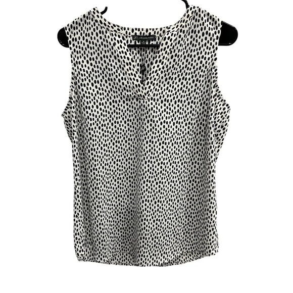 Adrianna Papell NWT Black White Polka Dot Sleeveless Blouse Size Medium - Picture 1 of 10